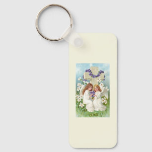 Cute Angels With Cross And Flowers Keychain
