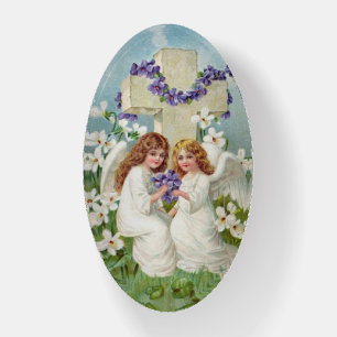 Cute Angels With Cross And Flowers Paperweight