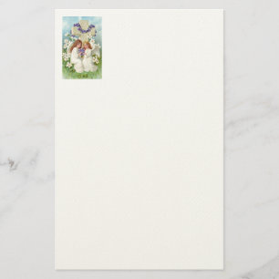 Cute Angels With Cross And Flowers Stationery