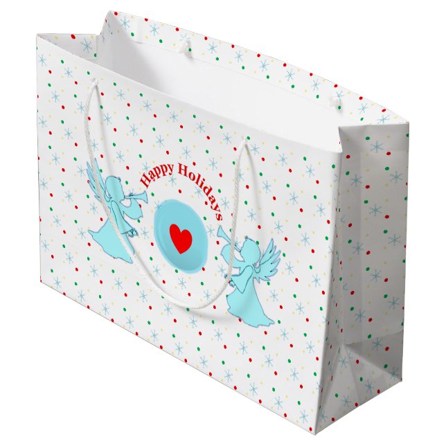 Cute angels with polka dots and snowflakes large gift bag (Back Angled)