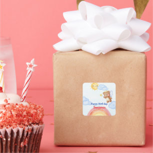 Cute Angle teddy bear wing Birthday Party Square Sticker