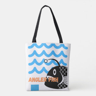 Cute Anglerfish Tote Bag | Ocean Waves & Deep Sea