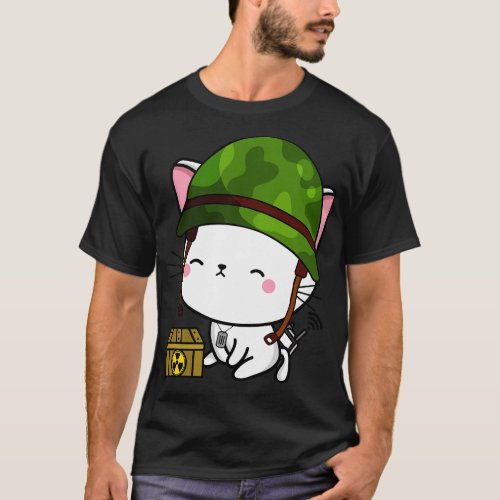 Cute angora cat is a military pet T_Shirt