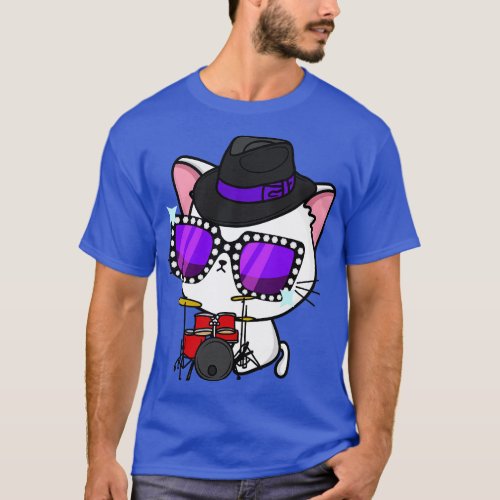 Cute angora cat jamming on the drums T_Shirt