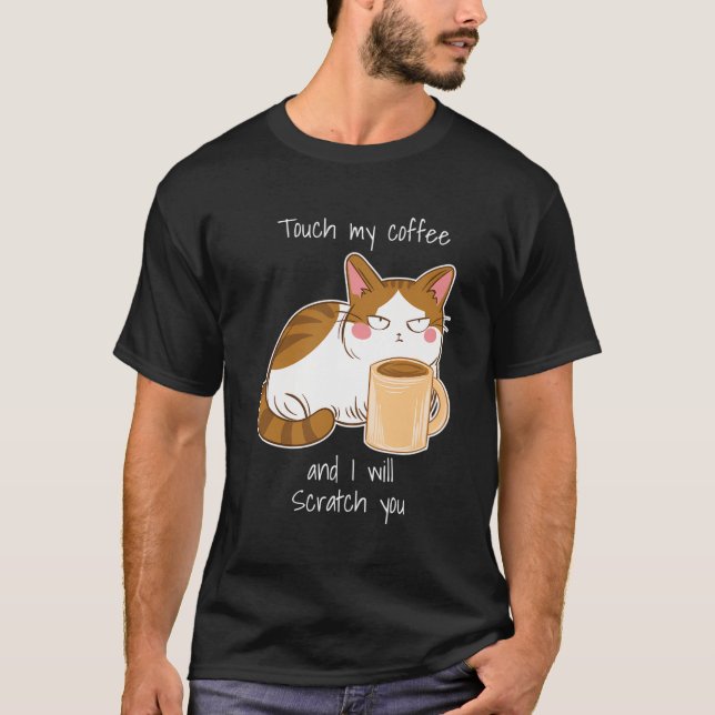 Cute Angry Cat Coffee Monday Caffeine T-Shirt (Front)