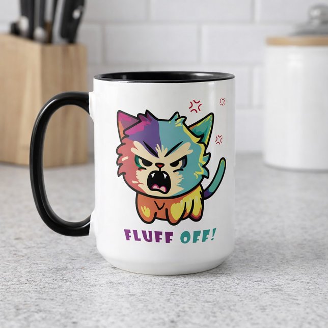 Cute angry cat hissing Fluff Off. Mug (Cute angry cat hissing Fluff Off. Mug)