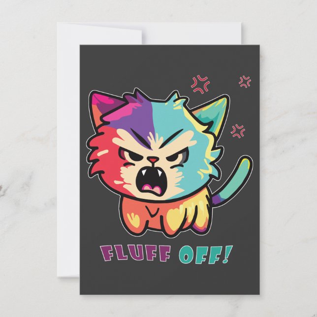 Cute angry cat hissing Fluff Off. Note Card (Front)
