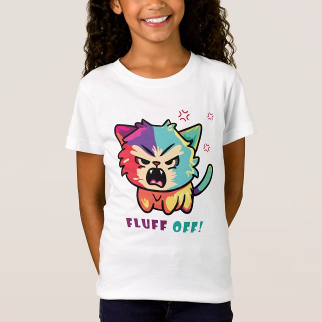 Cute angry cat hissing Fluff Off. T-Shirt (Front)