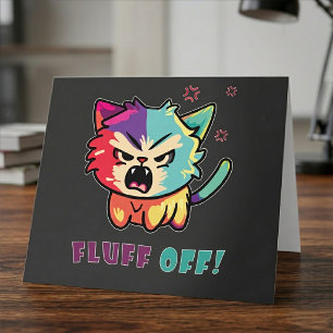 Cute angry cat hissing Fluff Off. Thank You Card