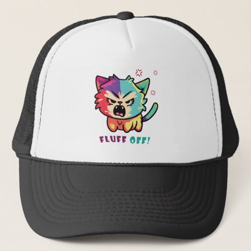 Cute angry cat hissing Fluff Off Trucker Hat