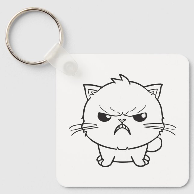 Cute angry cat hissing. keychain (Front)