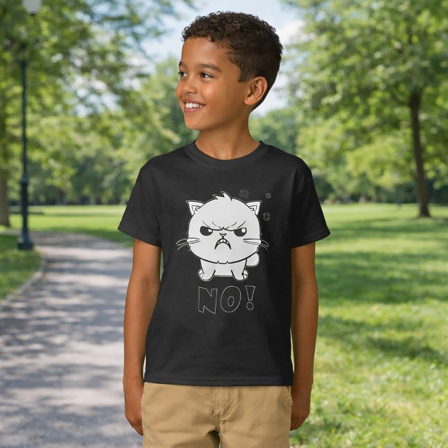 Cute angry cat hissing No. T-Shirt (Cute angry cat hissing No. T-Boy Basic Black Shirt)