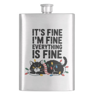 Cute Angry Cat Holiday Scarf Lights Snarky Saying Flask