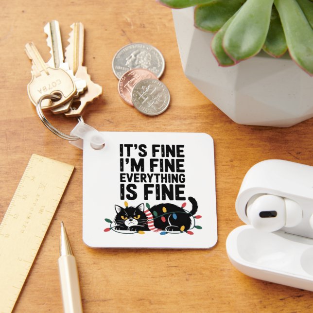 Cute Angry Cat Holiday Scarf Lights Snarky Saying  Keychain (Desk)