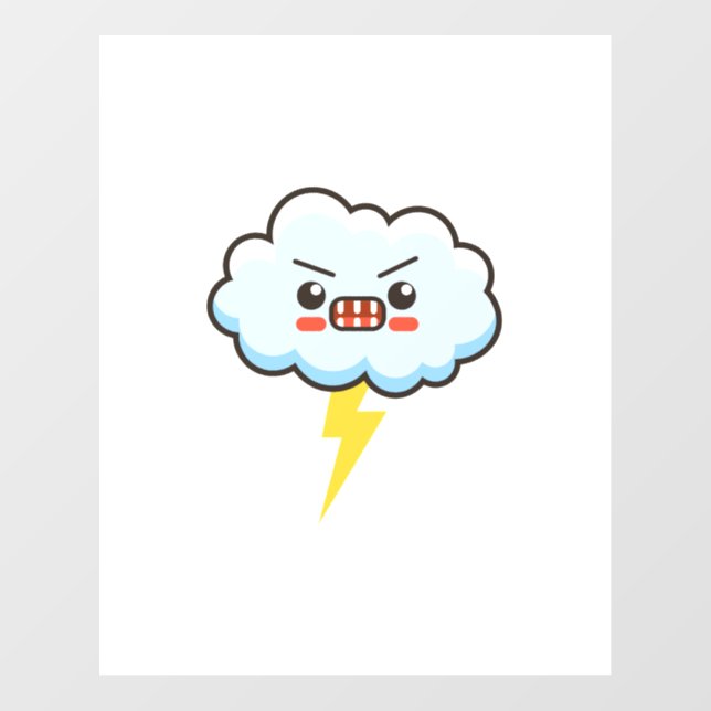 Cute Angry Cloud With Thunder Floor Decals (Front)