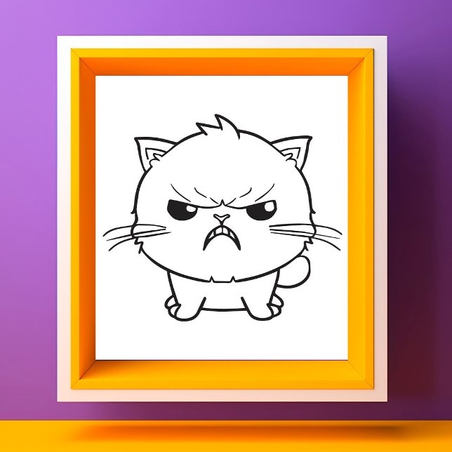 Cute Angry hissing Cat Line Art Illustration Photo Print (Cute Angry hissing Cat Line Art Illustration. Photo Print )