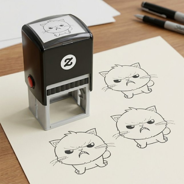 Cute Angry hissing Cat Line Art Illustration Self-inking Stamp (Cute Angry hissing Cat Line Art Illustration. Self-inking Stamp)