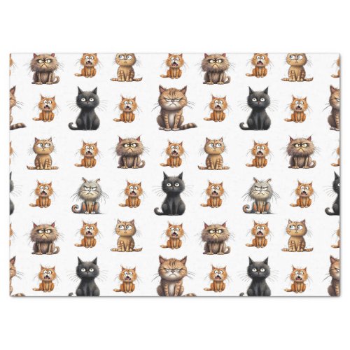 cute angry mad black cat gray cat and brown cat  tissue paper