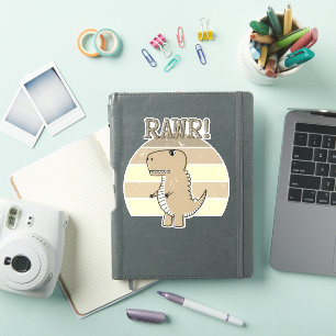 Cute Angry Sepia Cartoon T-Rex Dinosaur Sunset Sticker