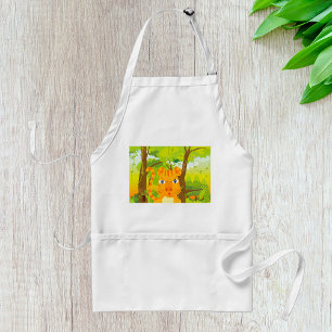 Cute Angry Tiger Cartoon in Jungle Adult Apron