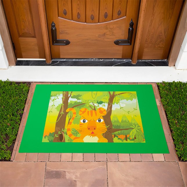 Cute Angry Tiger Cartoon in Jungle  Doormat (Creator Uploaded)