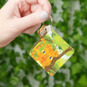 Cute Angry Tiger Cartoon in Jungle Keychain