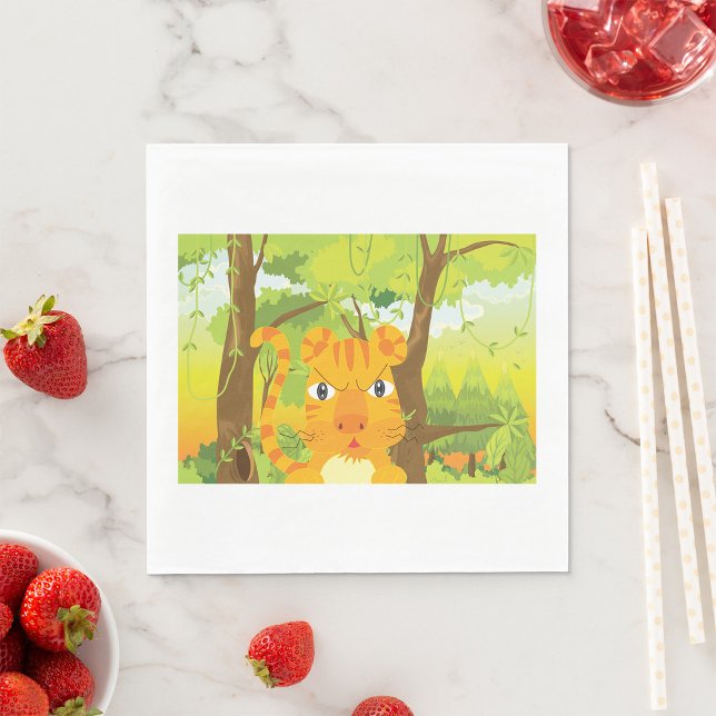 Cute Angry Tiger Cartoon in Jungle  Napkins (Creator Uploaded)