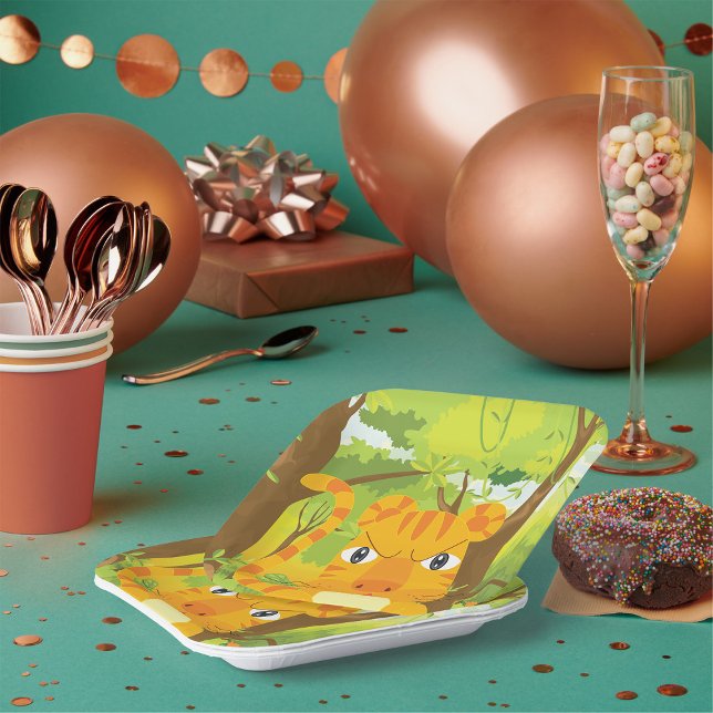 Cute Angry Tiger Cartoon in Jungle  Paper Plates (Creator Uploaded)