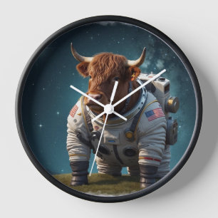 Cute Angus Bull in a Spacesuit Clock
