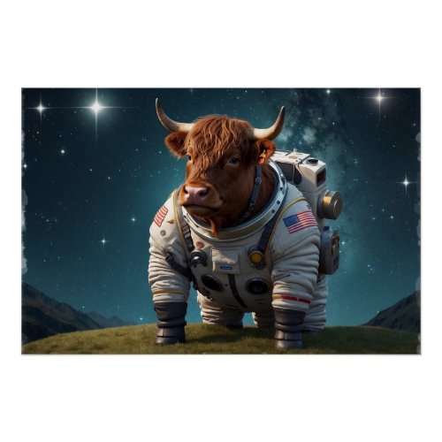 Cute Angus Bull in a Spacesuit Poster