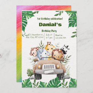 Cute Animal 1st birthday invitation