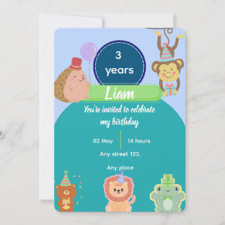 Cute Animal 3rd Birthday for Boys Editable Invitation