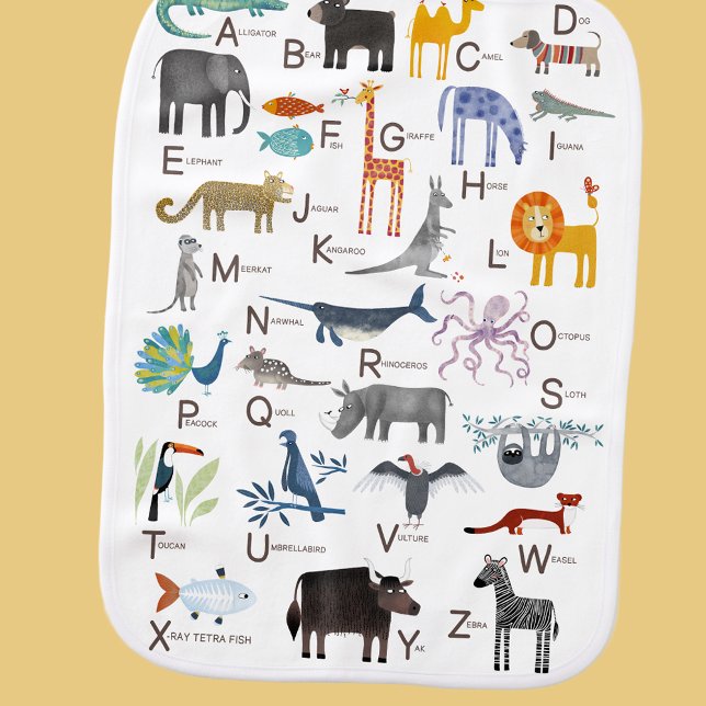 Cute Animal ABC Alphabet Kids Baby Burp Cloth (Cute animal ABC alphabet double sided burp cloth for newborn, boy or girl gender neutral nursery)