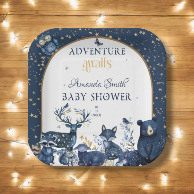 Cute Animal Adventure Night Sky Baby Shower Paper Plates (Creator Uploaded)