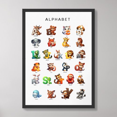 Cute Animal Alphabet for Baby Nursery Framed Art