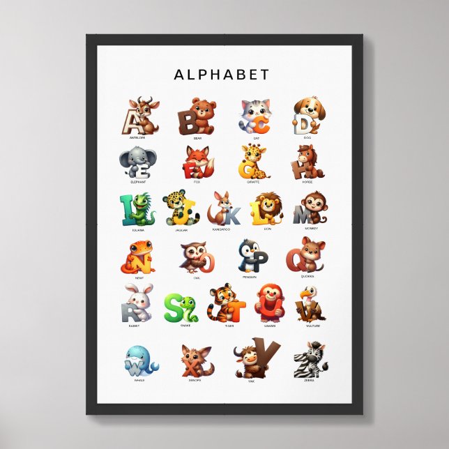 Cute Animal Alphabet for Baby Nursery Framed Art (Framed Front)