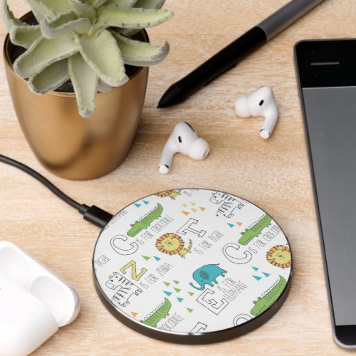 Cute Animal Alphabet Letter Pattern Wireless Charger