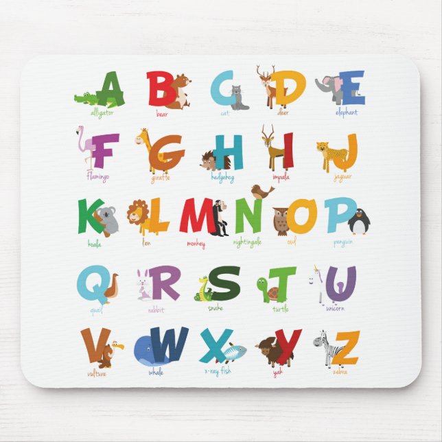 Cute Animal Alphabet Letters Mouse Pad (Front)