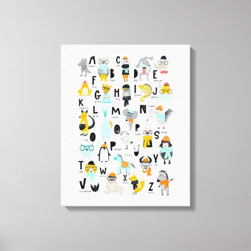 Cute Animal Alphabet  Some Have Hats Canvas Print