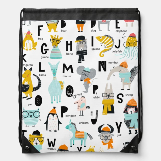Cute Animal Alphabet | Some Have Hats Drawstring Bag (Front)