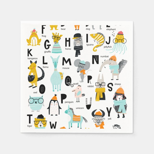 Cute Animal Alphabet | Some Have Hats Napkins (Front)