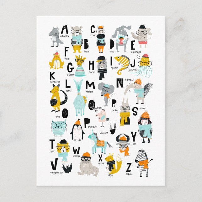 Cute Animal Alphabet | Some Have Hats Postcard (Front)