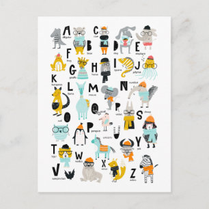 Cute Animal Alphabet Some Have Hats Postcard