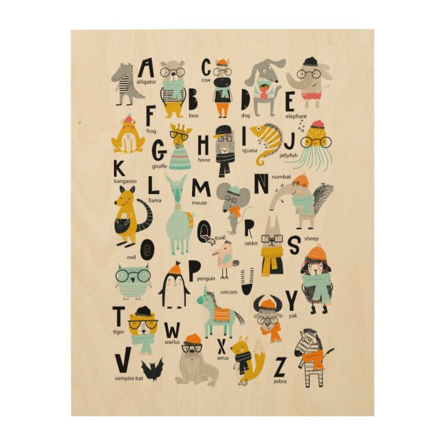 Cute Animal Alphabet | Some Have Hats Wood Wall Art (Front)