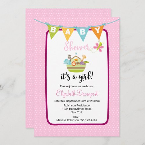 Cute Animal Ark Baby Shower Invitation