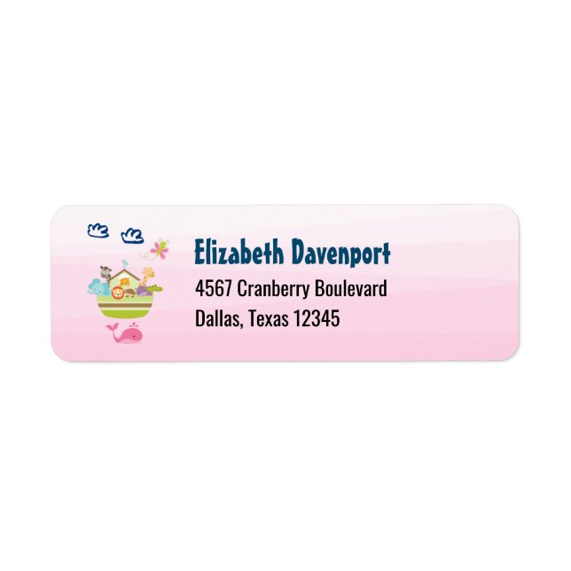 Cute Animal Ark with a Butterfly and Whale Pink Label (Front)