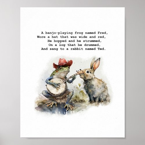 Cute animal art _ Banjo playing frog called Fred Poster