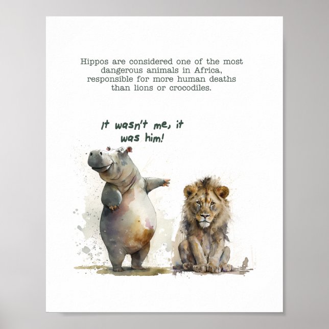 Cute animal art - "The hippo didn't do it" Poster (Front)