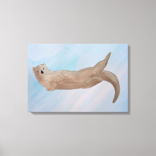 Cute Animal Art Watercolor Sea Otter Canvas Print