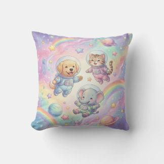 Cute Animal Astronauts Galaxy Throw Pillow